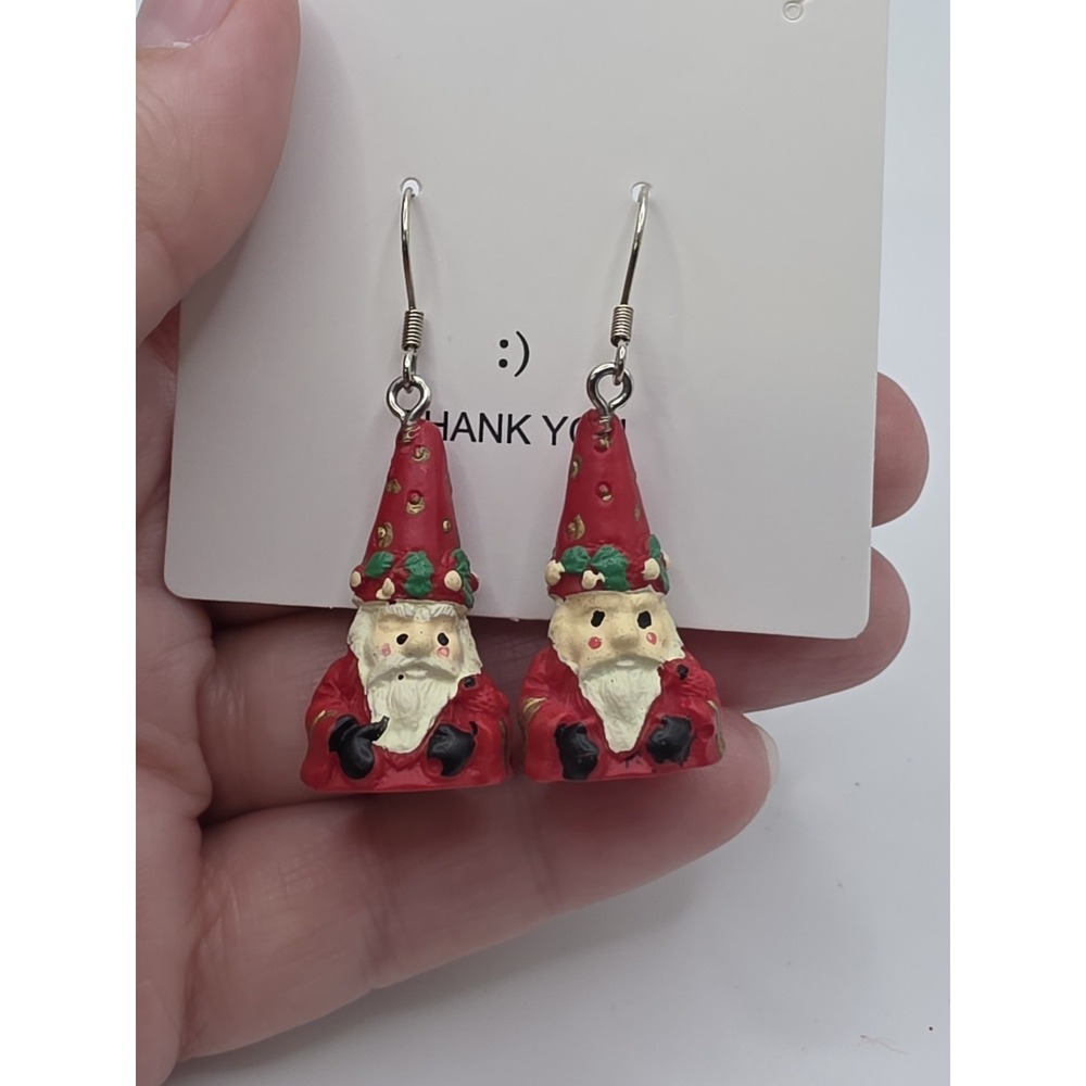 Santa Gnome Wooden Vintage Holiday Earrings Christmas